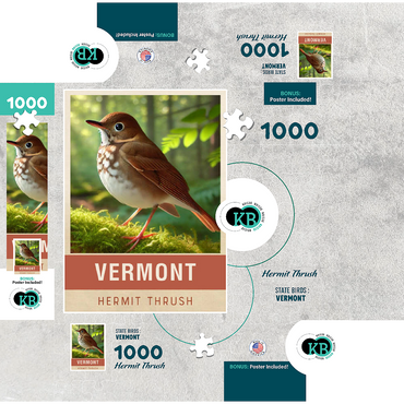 State Birds Series: Vermont, Hermit Thrush 1000 Jigsaw Puzzle box 3D Modell