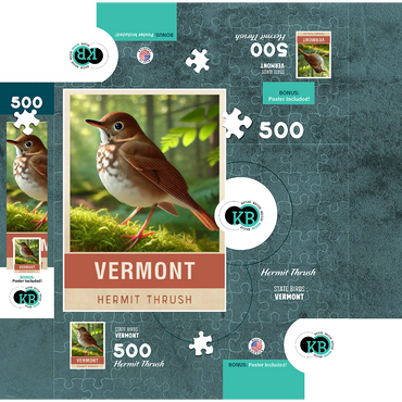 State Birds Series: Vermont, Hermit Thrush 500 Jigsaw Puzzle box 3D Modell