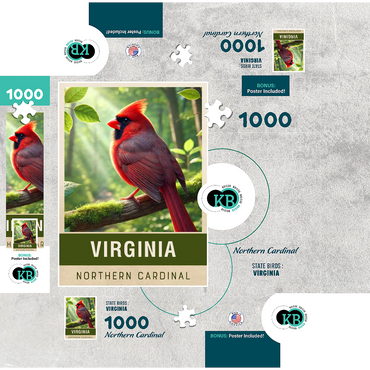 State Birds Series: Virginia, Northern Cardinal 1000 Jigsaw Puzzle box 3D Modell
