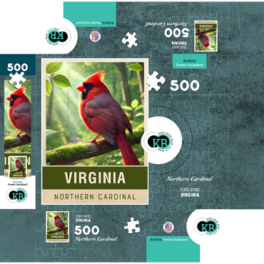 State Birds Series: Virginia, Northern Cardinal 500 Jigsaw Puzzle box 3D Modell