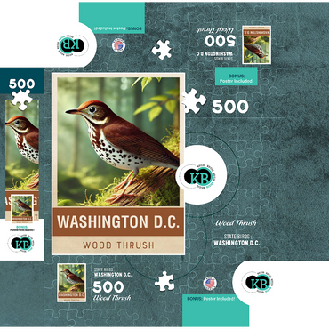 State Birds Series: Washington D.C., Wood Thrush 500 Jigsaw Puzzle box 3D Modell