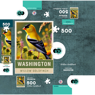 State Birds Series: Washington, Willow Goldfinch 500 Jigsaw Puzzle box 3D Modell