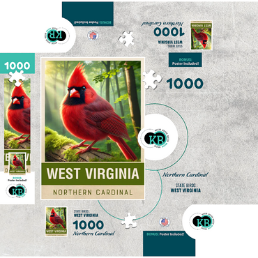 State Birds Series: West Virginia, Northern Cardinal 1000 Jigsaw Puzzle box 3D Modell