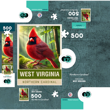 State Birds Series: West Virginia, Northern Cardinal 500 Jigsaw Puzzle box 3D Modell