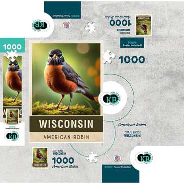 State Birds Series: Wisconsin, American Robin 1000 Jigsaw Puzzle box 3D Modell