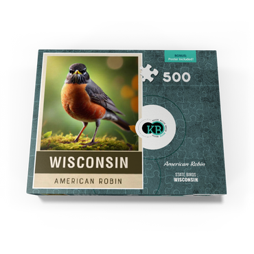 State Birds Series: Wisconsin, American Robin 500 Jigsaw Puzzle box view3