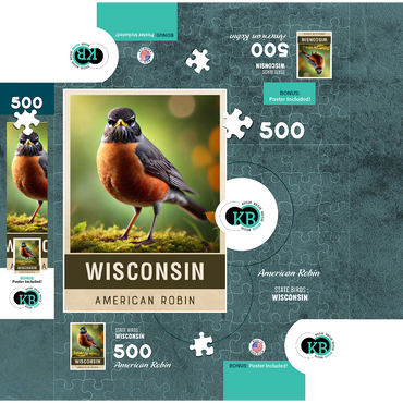 State Birds Series: Wisconsin, American Robin 500 Jigsaw Puzzle box 3D Modell
