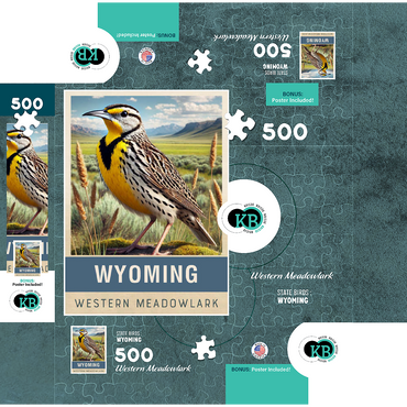 State Birds Series: Wyoming, Western Meadowlark 500 Jigsaw Puzzle box 3D Modell