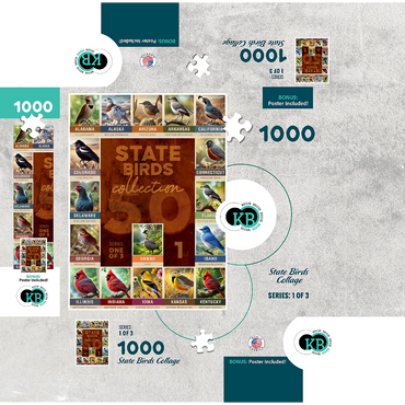 State Birds Series: 50 State Birds Collage, Part 1 of 3 1000 Jigsaw Puzzle box 3D Modell