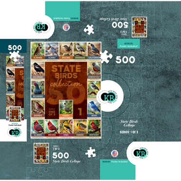 State Birds Series: 50 State Birds Collage, Part 1 of 3 500 Jigsaw Puzzle box 3D Modell
