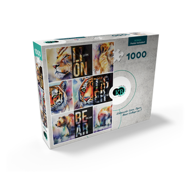Abstract Watercolor: Lions, Tigers, Bears Collage- no.1, Wildlife Canvas 1000 Jigsaw Puzzle box view2