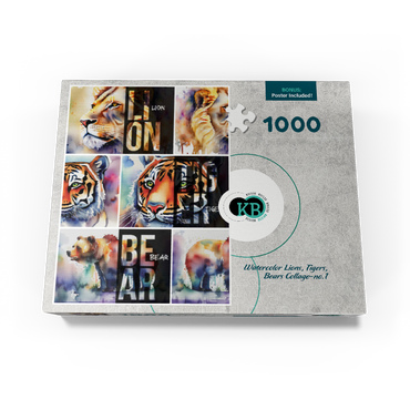 Abstract Watercolor: Lions, Tigers, Bears Collage- no.1, Wildlife Canvas 1000 Jigsaw Puzzle box view3