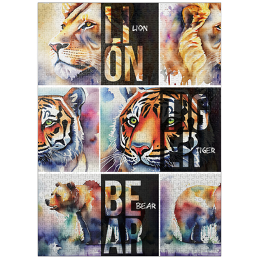 puzzleplate Abstract Watercolor: Lions, Tigers, Bears Collage- no.1, Wildlife Canvas 1000 Jigsaw Puzzle