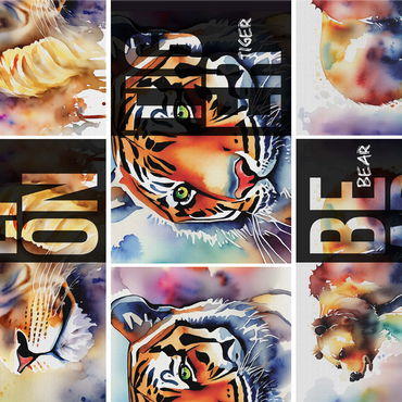 Abstract Watercolor: Lions, Tigers, Bears Collage- no.1, Wildlife Canvas 1000 Jigsaw Puzzle 3D Modell