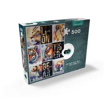 Abstract Watercolor: Lions, Tigers, Bears Collage- no.1, Wildlife Canvas 500 Jigsaw Puzzle box view2