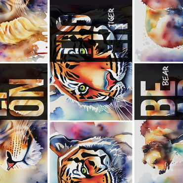 Abstract Watercolor: Lions, Tigers, Bears Collage- no.1, Wildlife Canvas 500 Jigsaw Puzzle 3D Modell