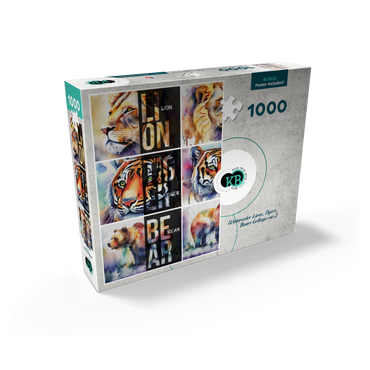 Abstract Watercolor: Lions, Tigers, Bears Collage- no.2, Wildlife Canvas 1000 Jigsaw Puzzle box view2