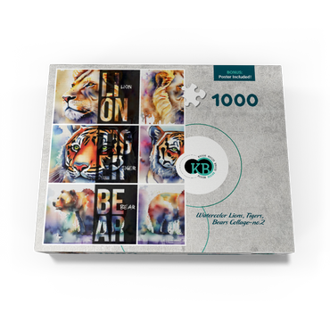 Abstract Watercolor: Lions, Tigers, Bears Collage- no.2, Wildlife Canvas 1000 Jigsaw Puzzle box view3