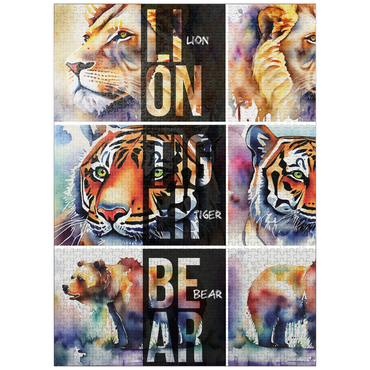 puzzleplate Abstract Watercolor: Lions, Tigers, Bears Collage- no.2, Wildlife Canvas 1000 Jigsaw Puzzle