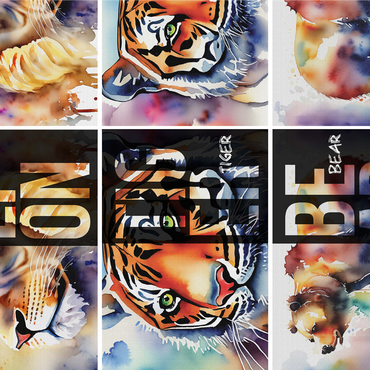 Abstract Watercolor: Lions, Tigers, Bears Collage- no.2, Wildlife Canvas 1000 Jigsaw Puzzle 3D Modell