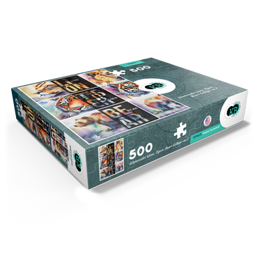 Abstract Watercolor: Lions, Tigers, Bears Collage- no.2, Wildlife Canvas 500 Jigsaw Puzzle box view1