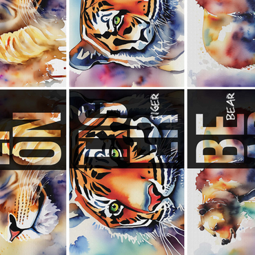 Abstract Watercolor: Lions, Tigers, Bears Collage- no.2, Wildlife Canvas 500 Jigsaw Puzzle 3D Modell