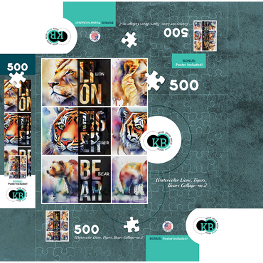 Abstract Watercolor: Lions, Tigers, Bears Collage- no.2, Wildlife Canvas 500 Jigsaw Puzzle box 3D Modell