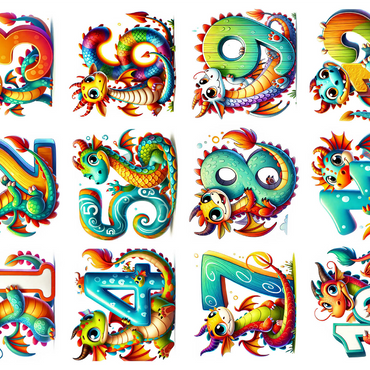 Illustration: Dragon Collage-Numbers, vol.1 1000 Jigsaw Puzzle 3D Modell