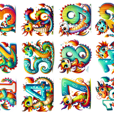 Illustration: Dragon Collage-Numbers, vol.1 500 Jigsaw Puzzle 3D Modell