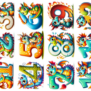 Illustration: Dragon Collage-Numbers, vol.2 1000 Jigsaw Puzzle 3D Modell