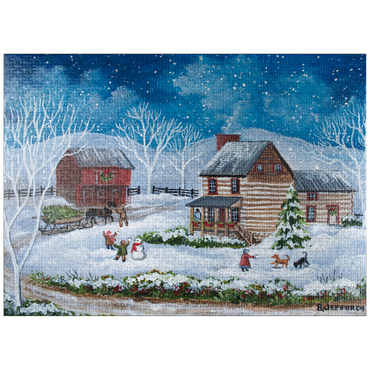 puzzleplate Rustic Winter Scene with Snowy Cabin 1000 Jigsaw Puzzle