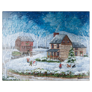 puzzleplate Rustic Winter Scene with Snowy Cabin 100 Jigsaw Puzzle