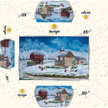 Rustic Winter Scene with Snowy Cabin 100 Jigsaw Puzzle box 3D Modell