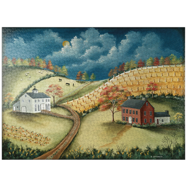 puzzleplate Rustic Countryside Farm in Folk Art Style 1000 Jigsaw Puzzle