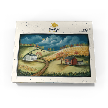 Rustic Countryside Farm in Folk Art Style 100 Jigsaw Puzzle box view3