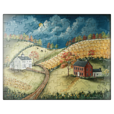 puzzleplate Rustic Countryside Farm in Folk Art Style 100 Jigsaw Puzzle