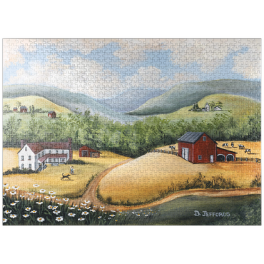 puzzleplate Scenic Countryside Farm in Folk Art Style 1000 Jigsaw Puzzle