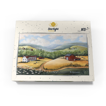 Scenic Countryside Farm in Folk Art Style 100 Jigsaw Puzzle box view3