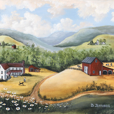 Scenic Countryside Farm in Folk Art Style 100 Jigsaw Puzzle 3D Modell