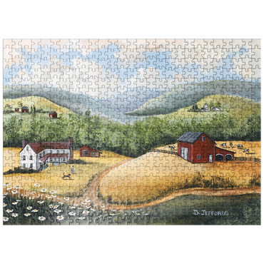 puzzleplate Scenic Countryside Farm in Folk Art Style 500 Jigsaw Puzzle