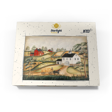 Charming Folk Art Farm Scene with Barn and Horses 1000 Jigsaw Puzzle box view3