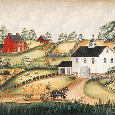 Charming Folk Art Farm Scene with Barn and Horses 1000 Jigsaw Puzzle 3D Modell