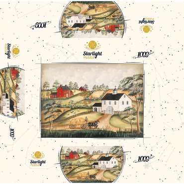 Charming Folk Art Farm Scene with Barn and Horses 1000 Jigsaw Puzzle box 3D Modell