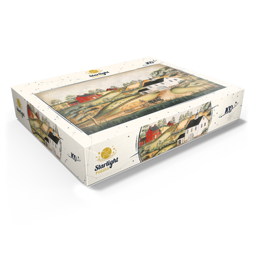 Charming Folk Art Farm Scene with Barn and Horses 100 Jigsaw Puzzle box view1