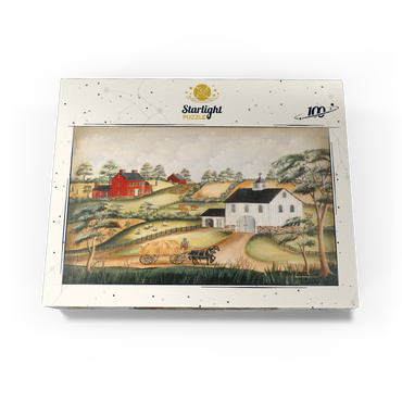 Charming Folk Art Farm Scene with Barn and Horses 100 Jigsaw Puzzle box view3
