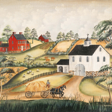 Charming Folk Art Farm Scene with Barn and Horses 100 Jigsaw Puzzle 3D Modell