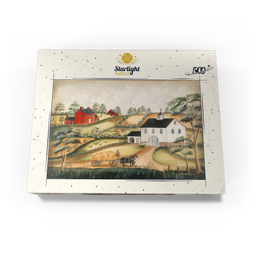 Charming Folk Art Farm Scene with Barn and Horses 500 Jigsaw Puzzle box view3