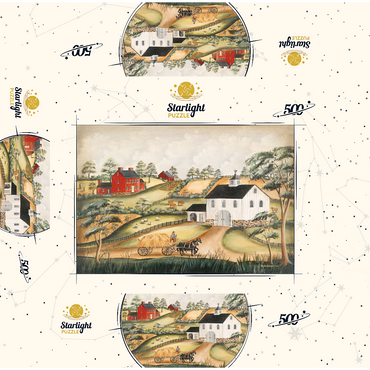 Charming Folk Art Farm Scene with Barn and Horses 500 Jigsaw Puzzle box 3D Modell