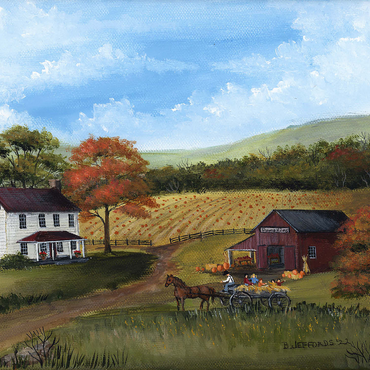 Autumn Farmhouse with Pumpkin Patch 1000 Jigsaw Puzzle 3D Modell