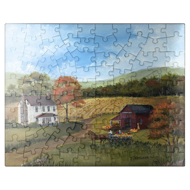 puzzleplate Autumn Farmhouse with Pumpkin Patch 100 Jigsaw Puzzle